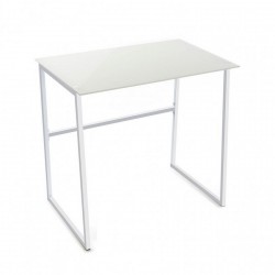 petite table de bureau blanche verre et metal versa 20880004